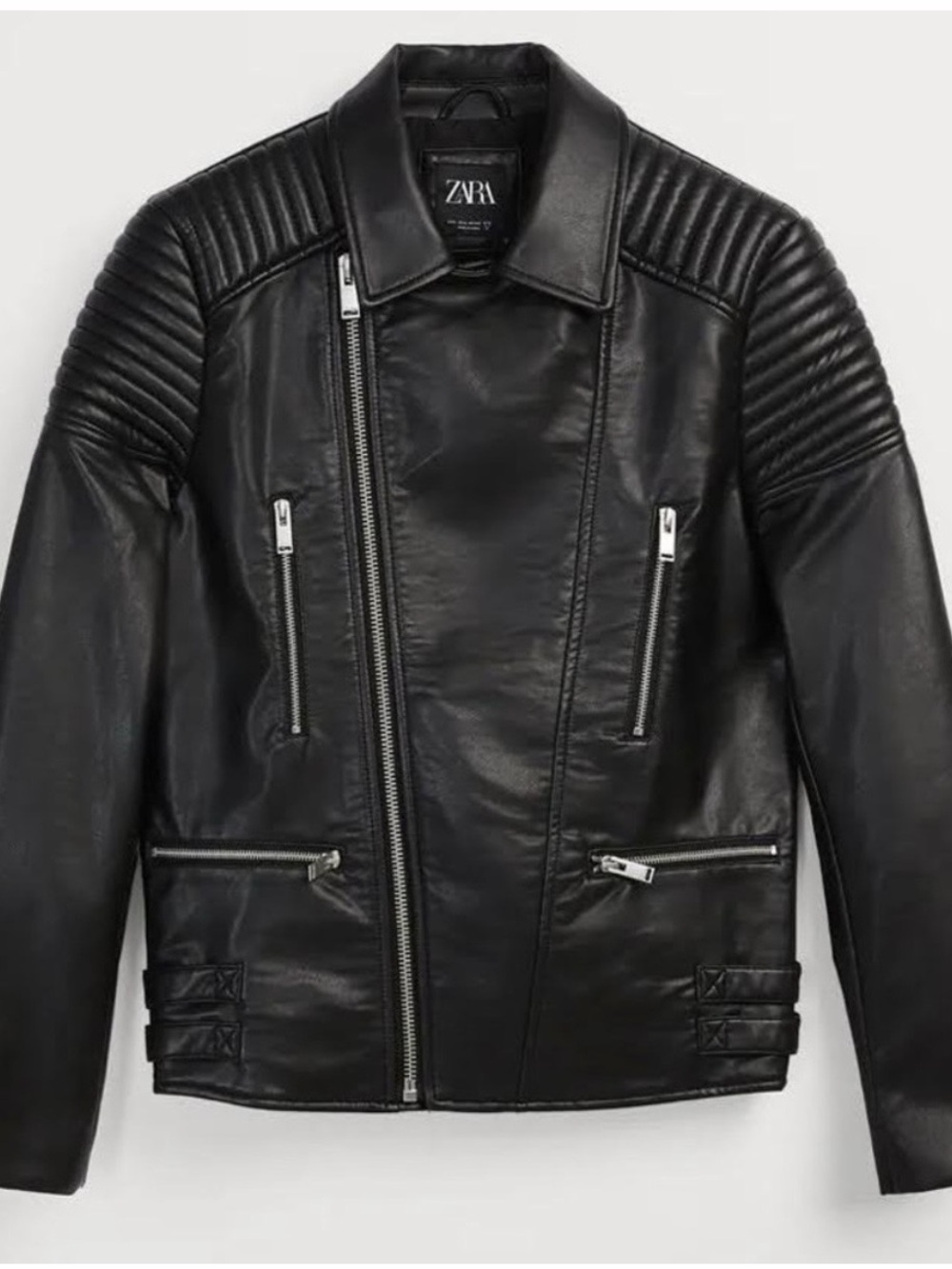 ZARA Black Quilted-Shoulder Moto Jacket